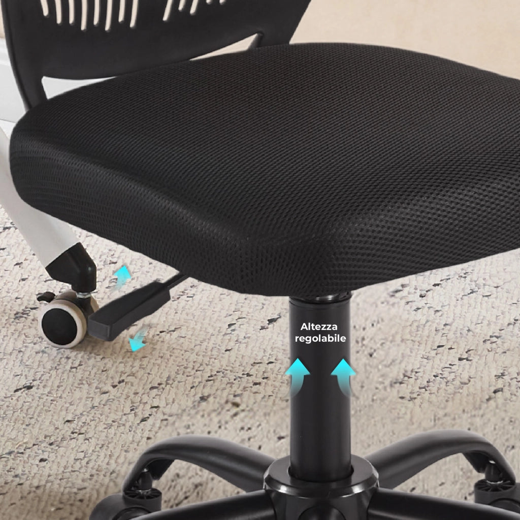 Sedia Ufficio Ergonomica Senza Braccioli, Altezza Regolabile, Schienale Traforato Traspirante, Seduta Imbottita Comfort, Base con Ruote 360°, Portata 150 kg