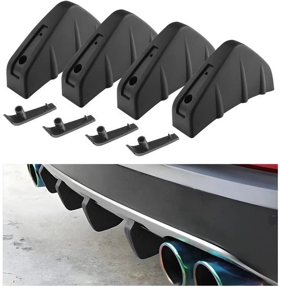 Kit di Spoiler per Posteriore a 4 Pezzi - Spoiler a Tre Angoli - Design a Testa di Serpente - Materiale ABS - Impronta Acqua - Applicazione Universale