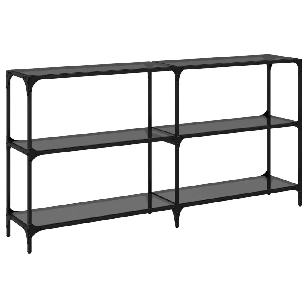 Tavolino Consolle con Piano in Vetro Nero 158,5x30x81cm Acciaio