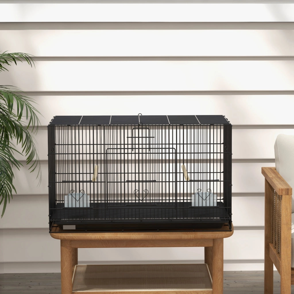 Gabbia per Uccelli ¨C zephmum ¨C Nero 77x46x45 cm con 2 Mangiatoie 2 Posatoi