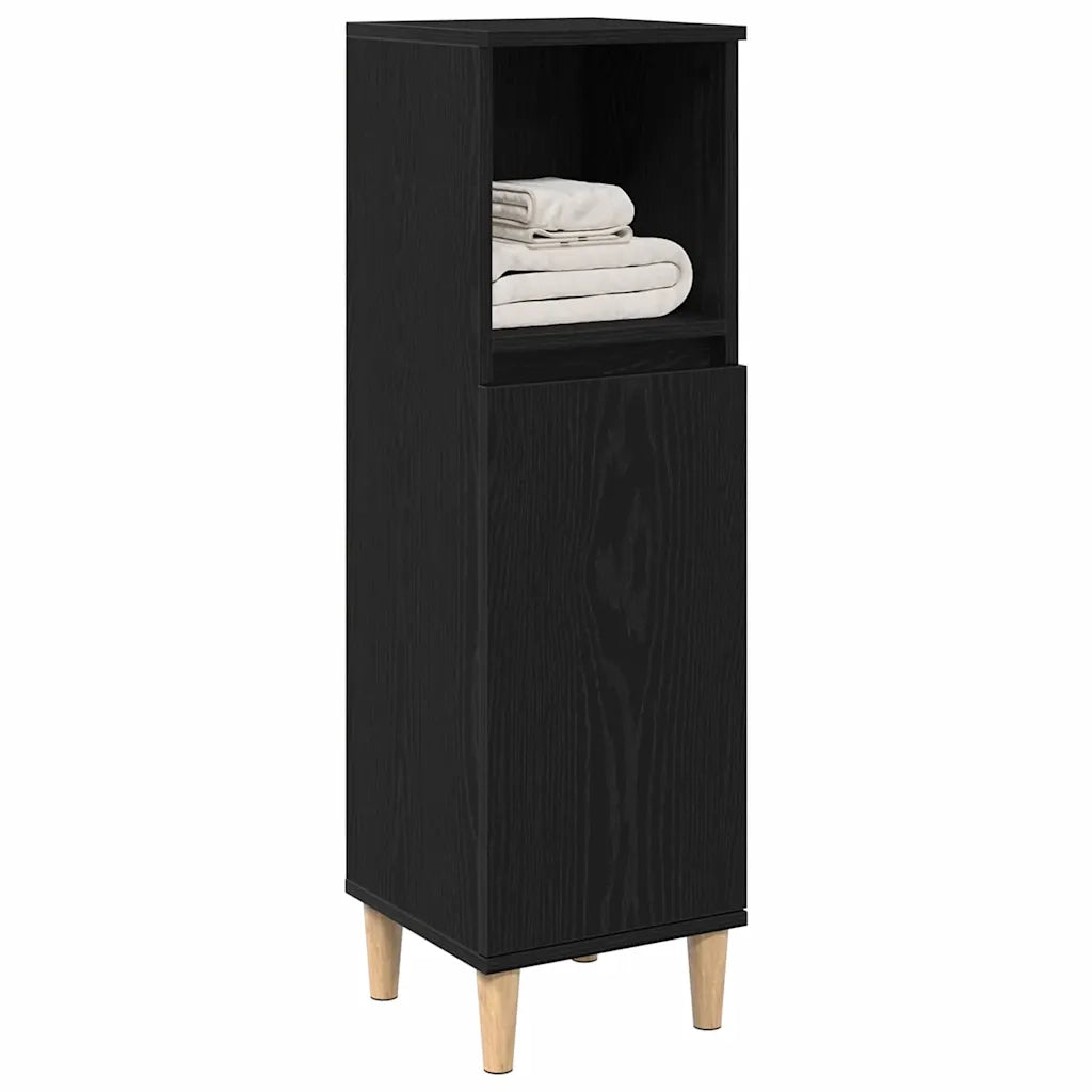 Mobiletto da Bagno | Armadio da bagno con lo scaffale Rovere Nero 30 x 30 x 100 cm