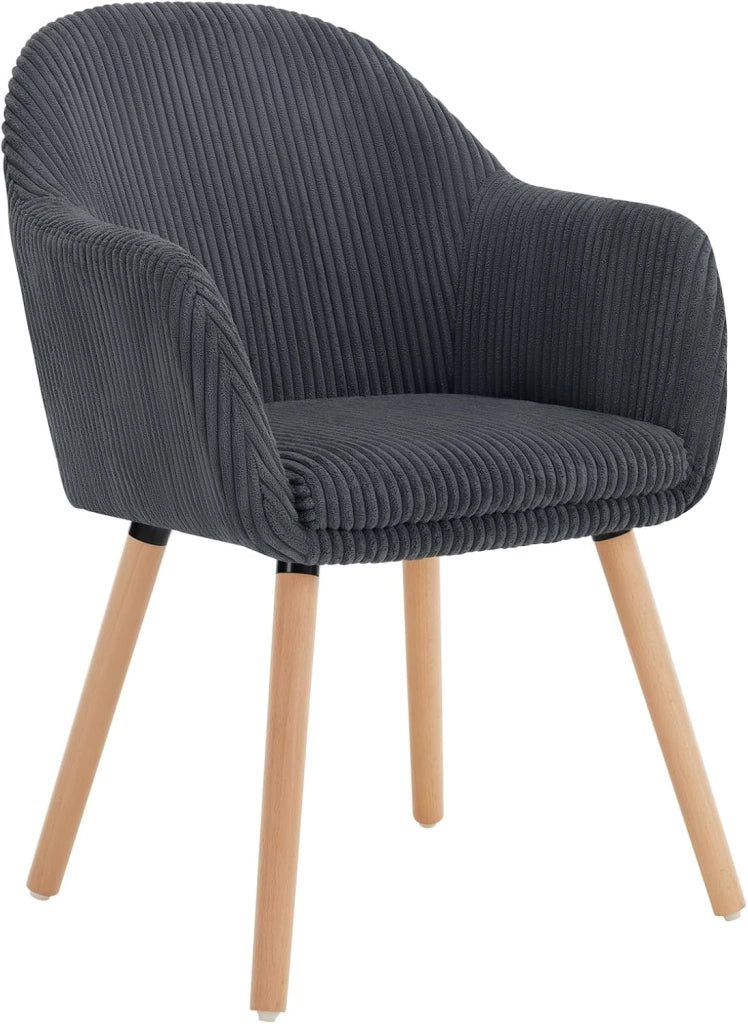 Set di 2 Sedie Sala da Pranzo, Sedie Cucina, Poltroncina, Sedia Imbottita per Camera da letto Ufficio, Salotto, Seduta in Velluto a Coste, Gambe in Legno Massiccio, Grigio Scuro, EZS26dgr-2