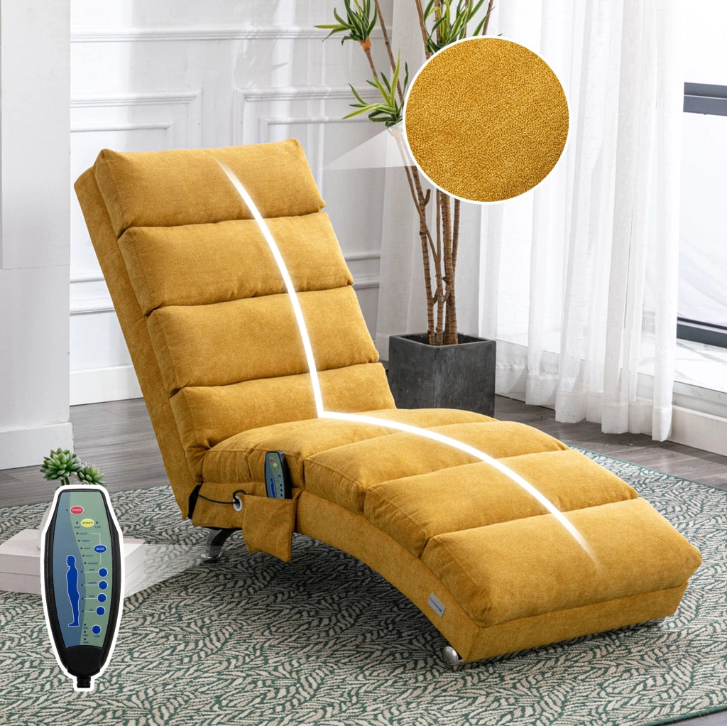 POLTRONA Relax massaggiante 55x148x84 cm in lino giallo senape