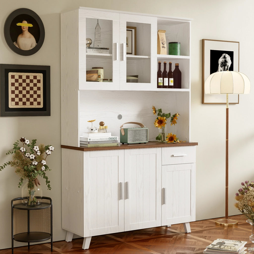 Credenza alta con 5 ante e 1 cassetto - per soggiorno - 114×40×190 cm - bianco e marrone