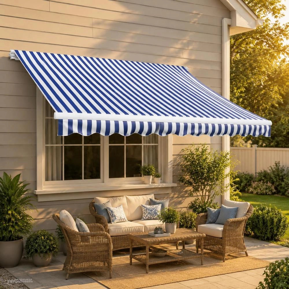 Awning Fabric Canvas Blue & White 500x300 Cm