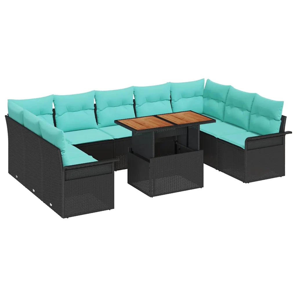 Set Divano da Giardino 10 pcs Nero Poly Rattan