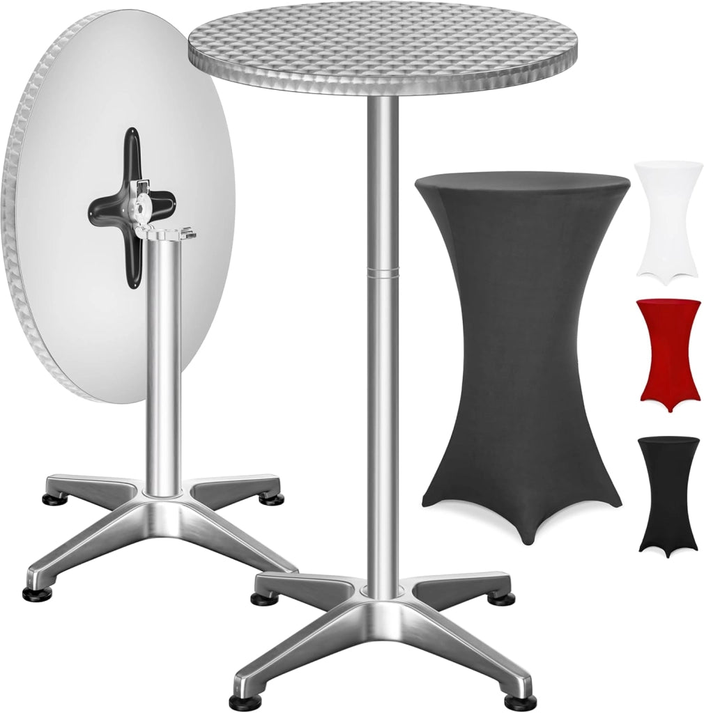 ® Tavolo Alto da Bar 2in1 con Fodera Regolabile in Altezza 70 cm / 115 cm in Alluminio Rotondo Ø60 cm Pieghevole per Esterni Giardino Bistrot Feste Tavoli da Ricevimento