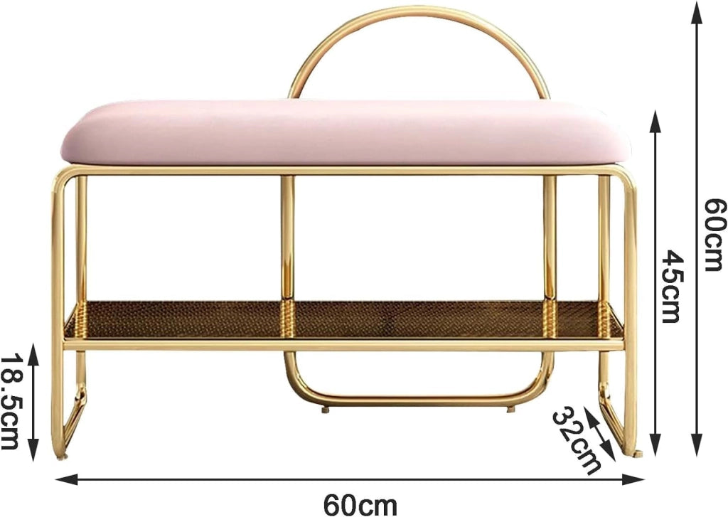 scarpiera Panca scarpiera in Metallo Dorato con Seduta in Velluto - Robusta Panca portascarpe per Ingresso, corridoio - Panca per Scarpe a 2 Livelli – Rosa (60 x 32 x 60 cm)