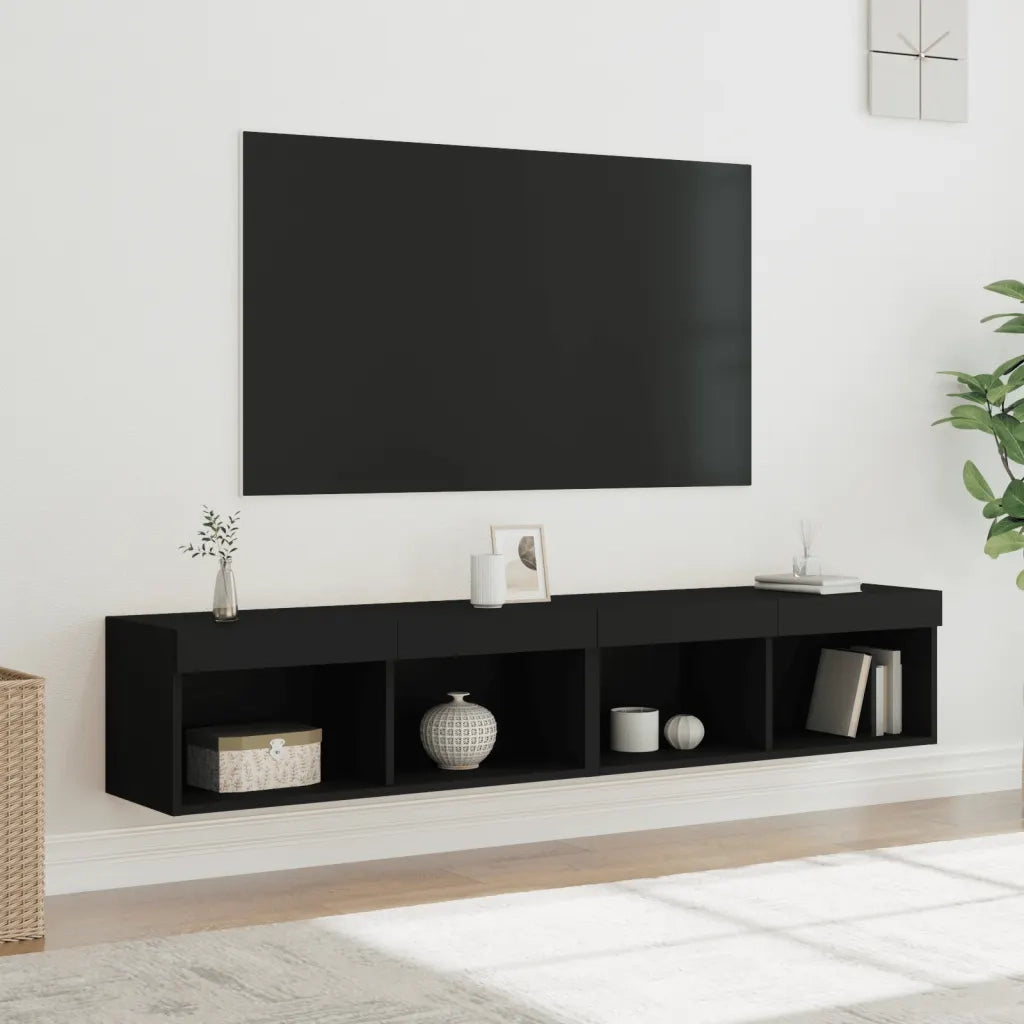 Mobili Porta TV con Luci LED 2 pz Neri 80x30x30 cm 837144