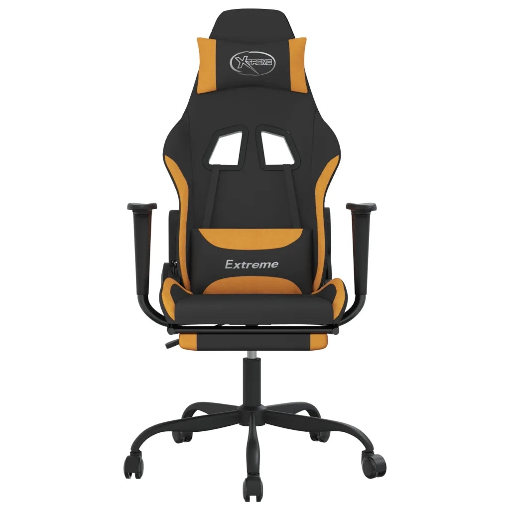 Sedia da Gaming Massaggi e Poggiapiedi Tessuto Nero e Arancione cod mxl 68929