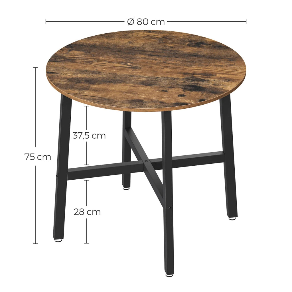 Tavolo da pranzo/cucina rotondo per soggiorno/ufficio 80 x 75 cm stile industriale marrone 12_0007437