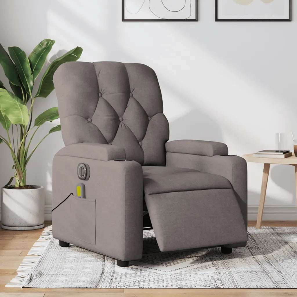 Poltrona Massaggiante | Sedia Relax Reclinabile Elettrica Tortora in Tessuto
