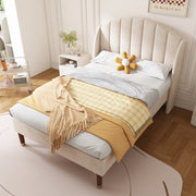 OKWISH Letto Singolo 90×200 cm con Testiera Imbottita, Struttura in Velluto, Piedini 20 cm, senza Materasso, Beige
