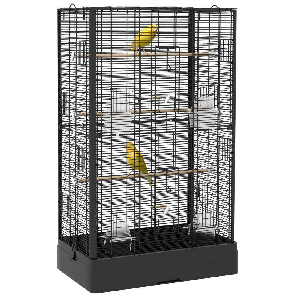 Gabbia per uccelli voliera con porte e posatoi ¨C zephmum ¨C nero 61x36.5x98 cm