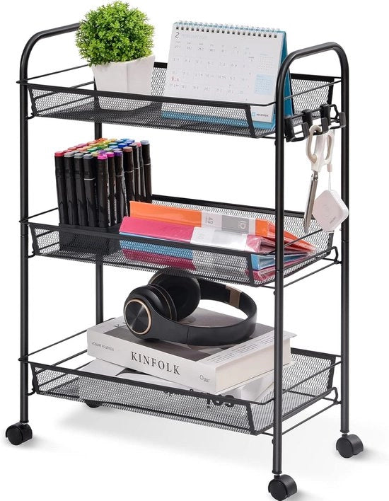Carrello a Rotelle Multifunzionale a 3 Parti per Cucina, Bagno e Lavanderia