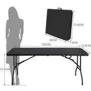 Tavolo pieghevole portatile 180 cm con maniglia; plastica e ferro; nero