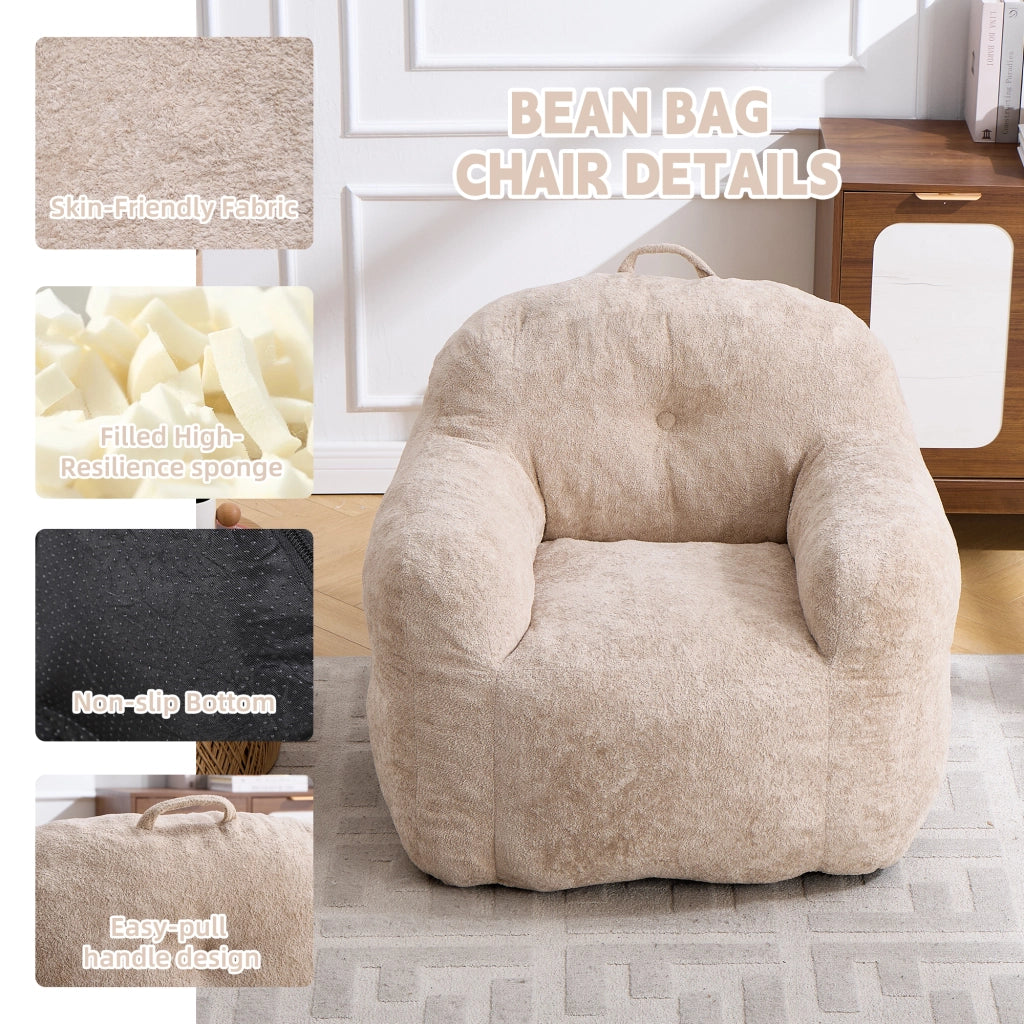 Pouf poltrona ergonomico con schienale avvolgente e braccioli per salotto e lettura in pelliccia sintetica beige