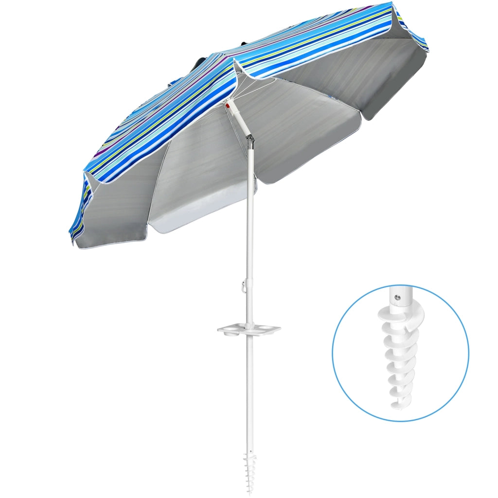 Ombrellone 2,2m da spiaggia con protezione solare UPF50+ inclinato, Ombrellone portatile da esterno Azzurro-Ombrelloni
