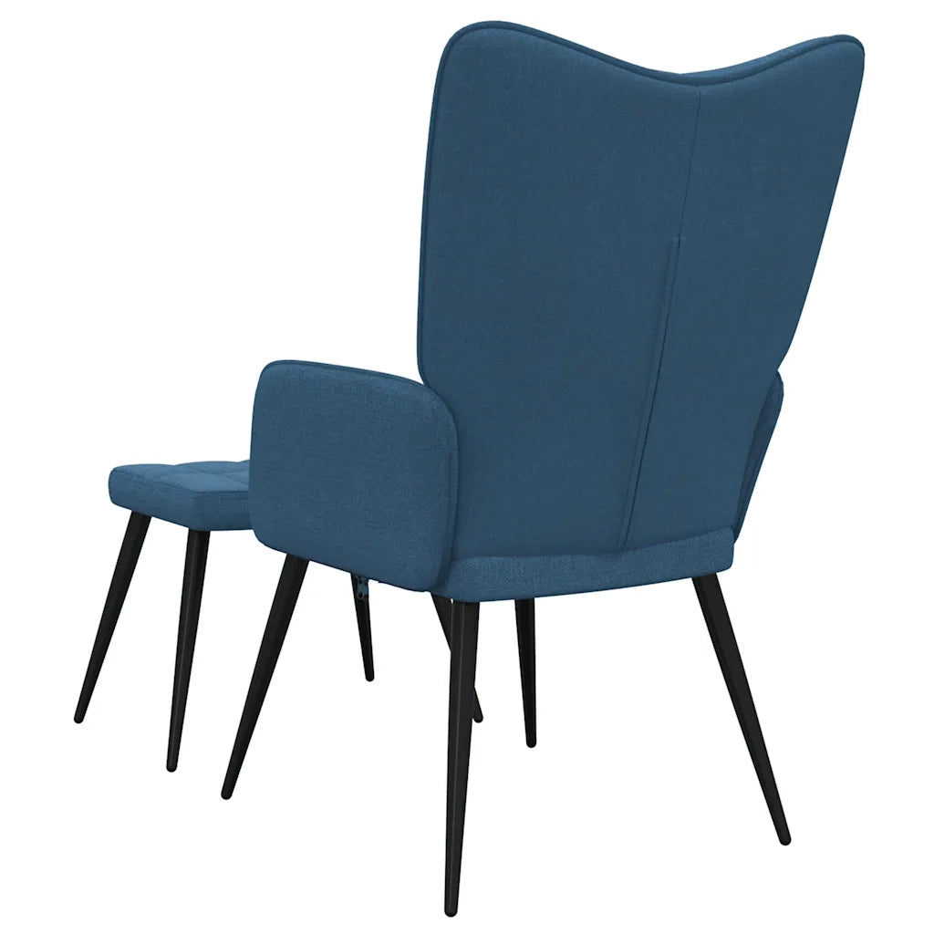 Poltrona | Sedia Relax con Sgabello Blu in Tessuto
