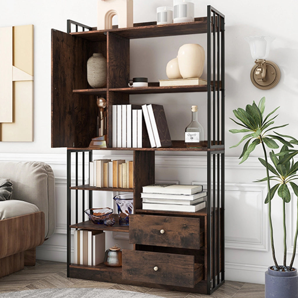 Libreria con ripiani; ante e cassetti - per soggiorno - in truciolato - 100×30×173.5 cm
