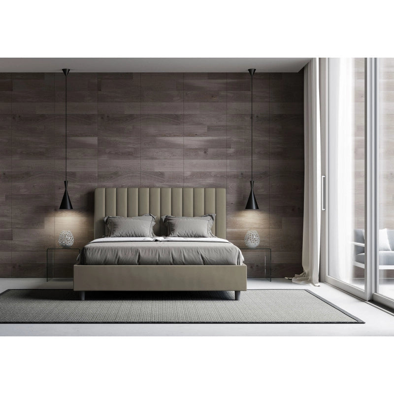 Letto imbottito Matrimoniale 170x190 cm Agueda - Similpelle,Cappuccino,Contenitore