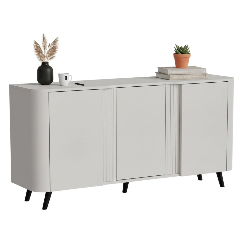 Credenza Loreo, Madia da salotto con tre ante battenti e vani interni, Rialzata da terra, 151x42 h70 cm, Beige