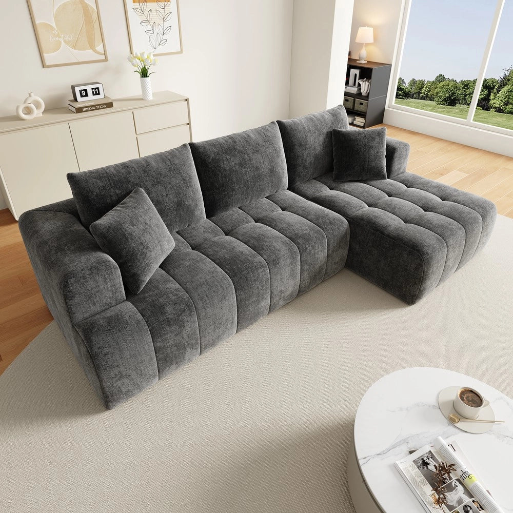 Divano Angolare Modulare ¨C Xylo ¨C Grigio, Tessuto Chenille, Design Basso