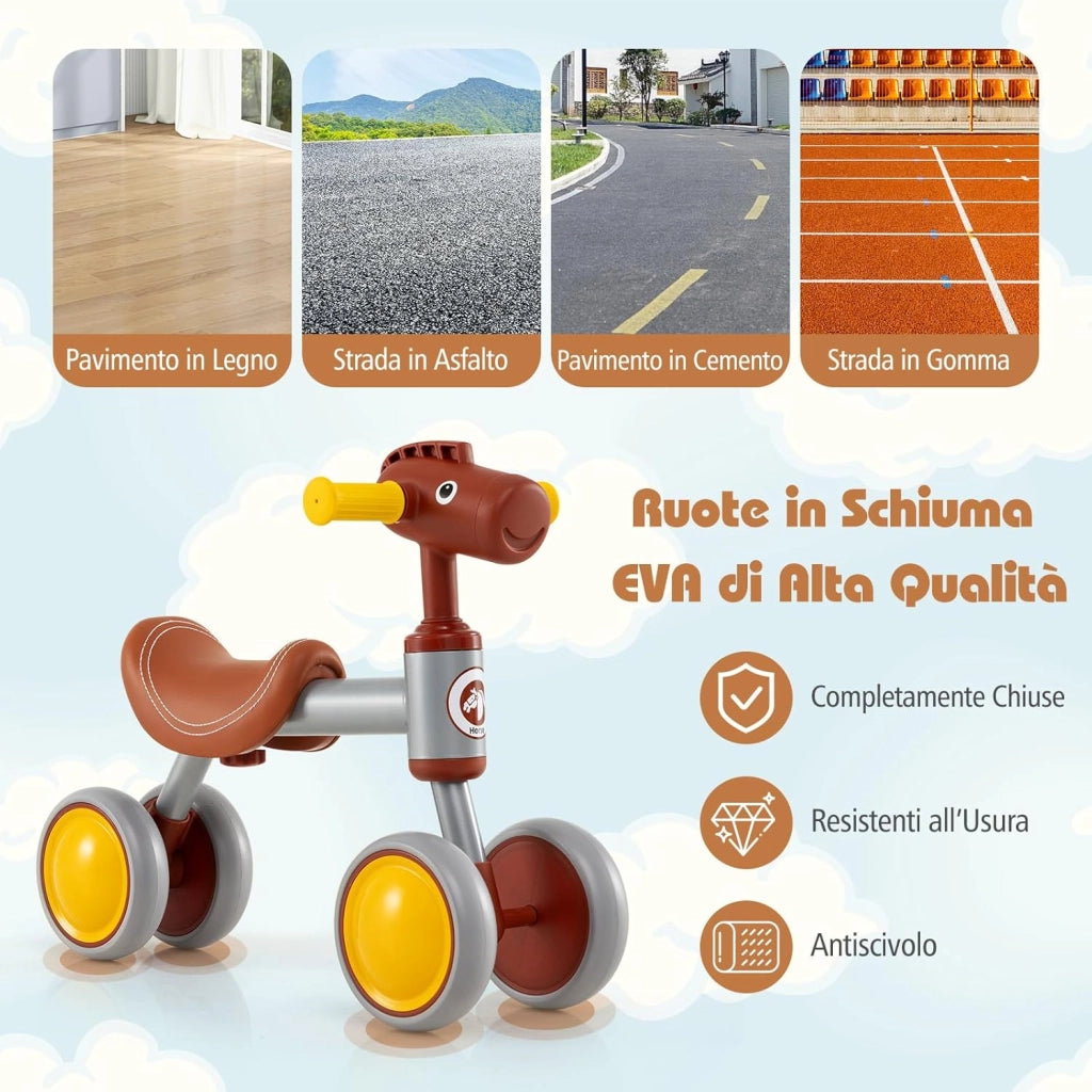 Bicicletta Senza Pedali per Bambini, Bici Equilibrio per Bambini con Sedile in Pelle Aritificiale e Ruote in Schiuma EVA, Bike per Bambini 18-36 Mesi, Portata 25 kg