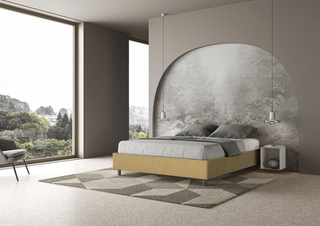Letto Matrimoniale 160x200 cm con Rete e Contenitore Giroletto con Alzata Comoda Imbottito in Tessuto Labirinto Azelia