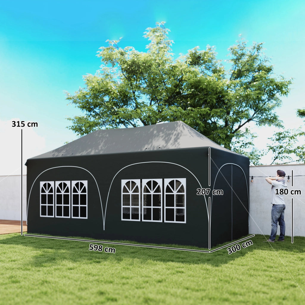 Tenda da giardino pieghevole impermeabile 3x6m ¨C zephmum ¨C grigio con 6 pareti laterali