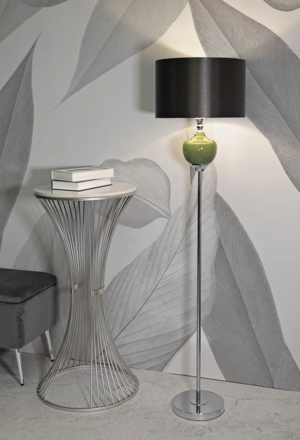 Lampada da Terra Eva One Ø40x160 cm in Vetro e Ferro e Tessuto Verde e Grigio