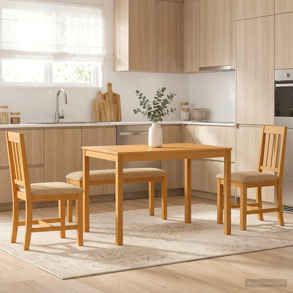 Set da pranzo 4 pz Beige Legno di Quercia Massello 3430294
