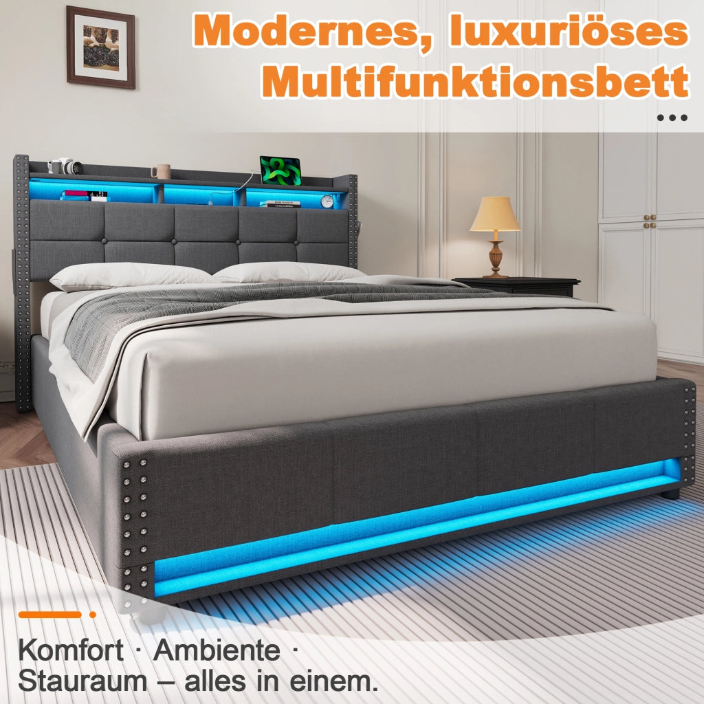 Letto contenitore 140x200 cm, colore grigio