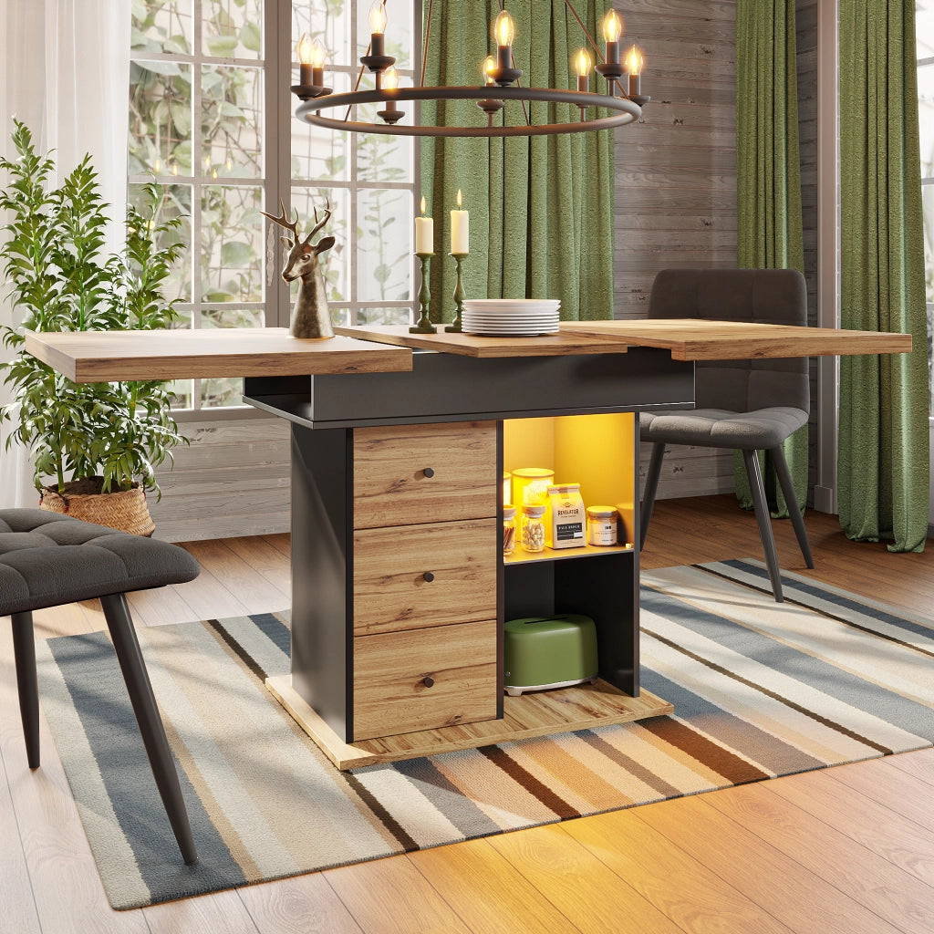 TAVOLO ALLUNGABILE 110-140x80 cm MDF Nero/Naturale con LED e USB