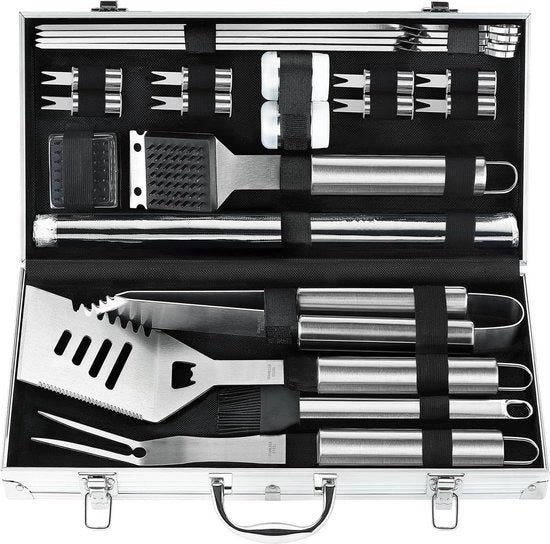 Set di accessori barbecue in acciaio inossidabile con mattonelle per griglia - Set di accessori barbecue premium per uomo e donna - Set di accessori barbecue - Ideale regalo per il giorno del padre, il compleanno, Natale
