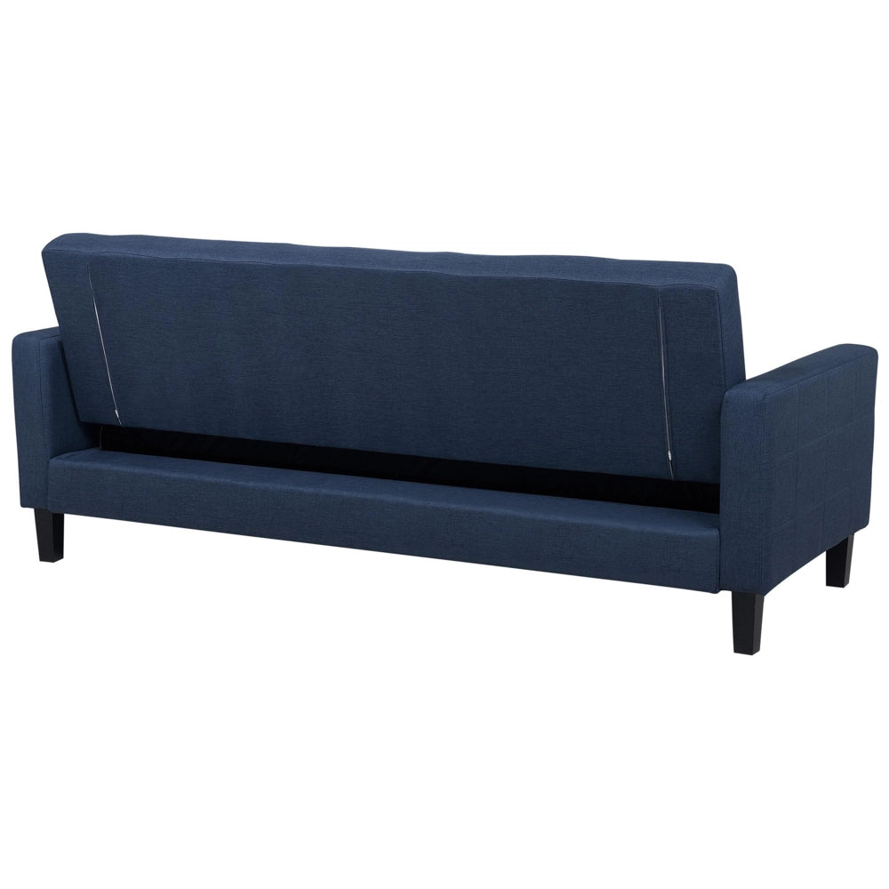 Divano letto in tessuto blu scuro a 3 posti con rivestimento trapuntato click clack