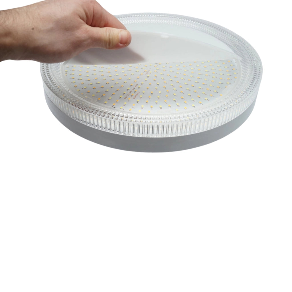 Plafoniera LED 48W, 220V, luce regolabile 3CCT 3000K/4000K/6500K, corpo rotondo 300x40mm, IP20.