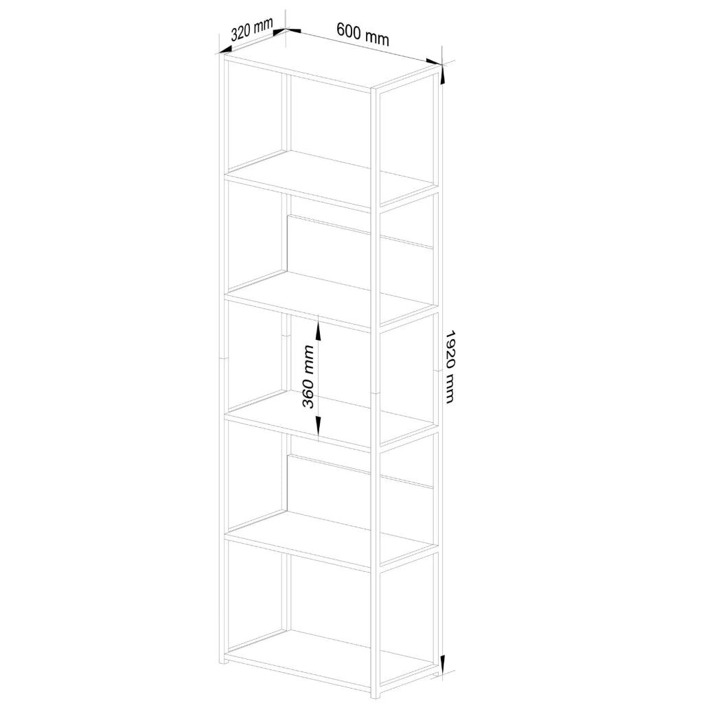 Scaffale stile industriale con ripiani in legno 60 cm Nera, Quercia Craft 60x32x192 cm