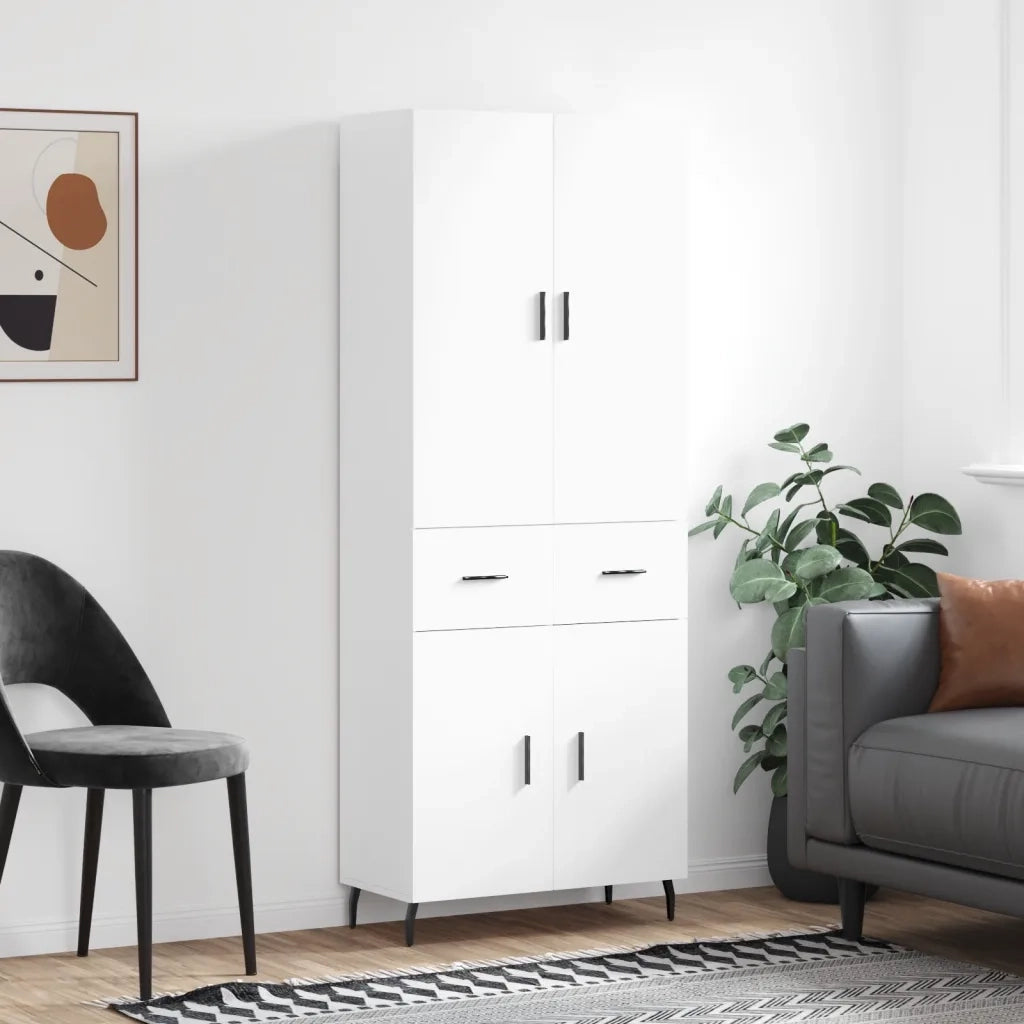 Credenza-Buffet-Armadio da cucina Bianca 69,5x34x180 cm in Legno Multistrato 157430