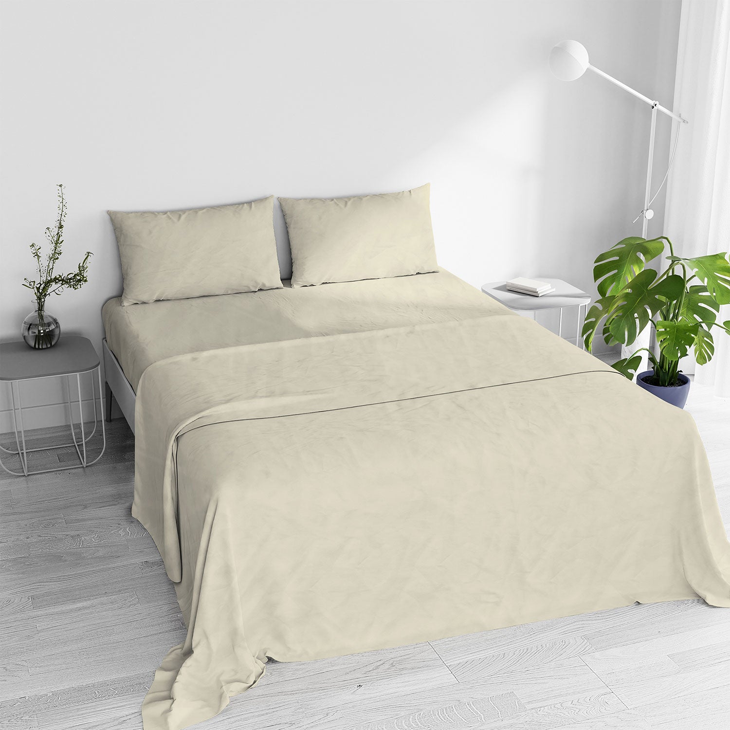 Set Lenzuola Matrimoniale Sopra Sotto e 2 Federe Linea Water Washed Crema