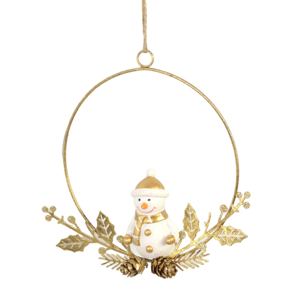 Pupazzo di neve metallo ghirlanda oro cm16x16x3