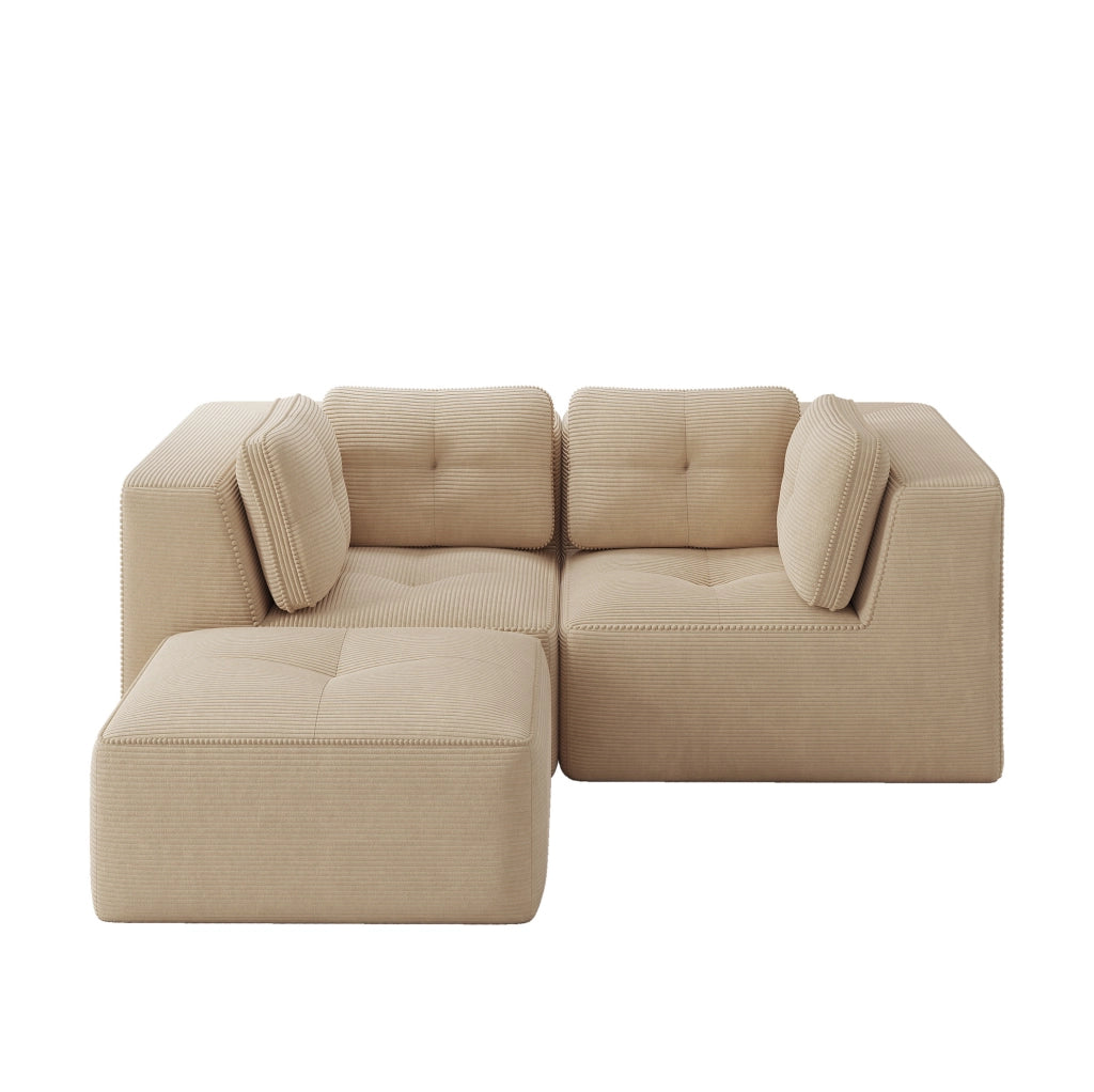 Divano angolare modulare beige in velluto a coste; configurabile