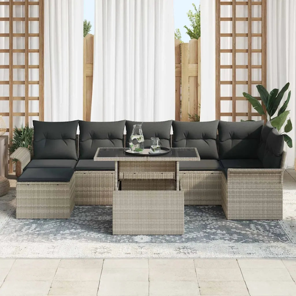 Set Divano da Giardino 8 pcs Grigio chiaro Poly Rattan