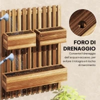Fioriera Verticale a Doghe con 3 Vasi Rimovibili, in Legno di Abete, 60x16x80 cm, Marrone Bruciato