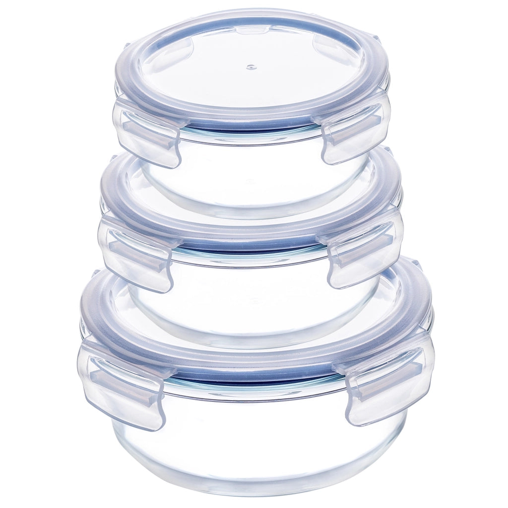 Set di 3 contenitori per alimenti in vetro con coperchi e scatole rotonde KADAX