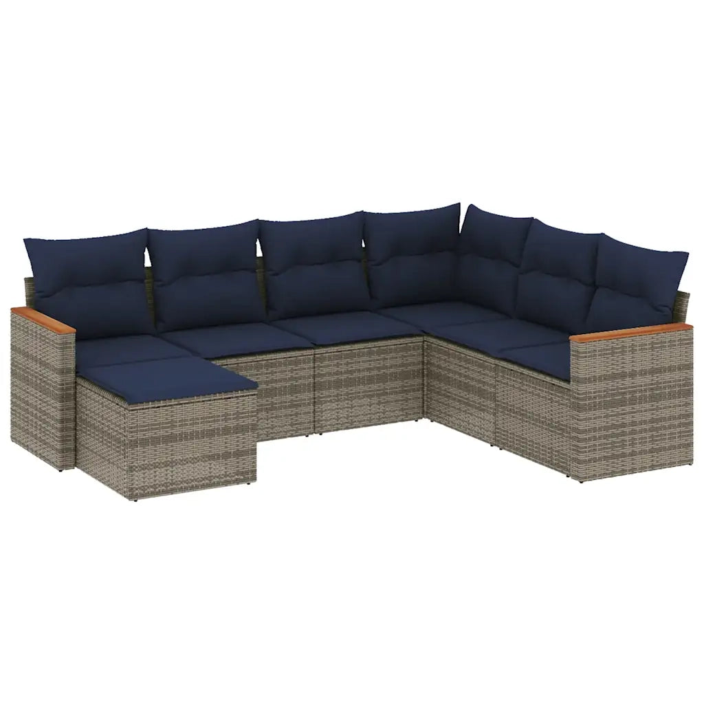 Set Divani da Giardino 7 pz con Cuscini Grigio in Polyrattan 3226208