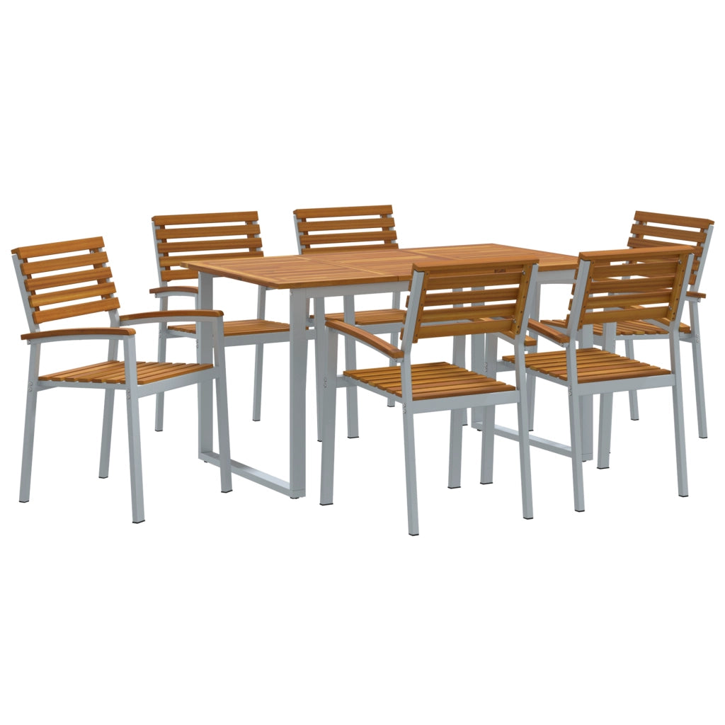 Set da Pranzo da Giardino 7 Pezzi in Legno Massello di Acacia e Metallo