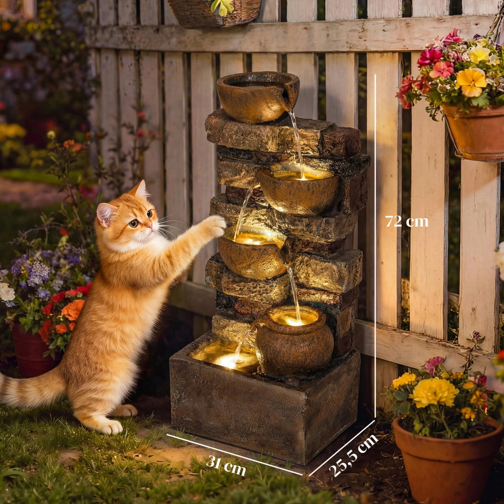 Fontana da Giardino a Cascata con Luci LED ¨C zephmum ¨C Marrone Rustico