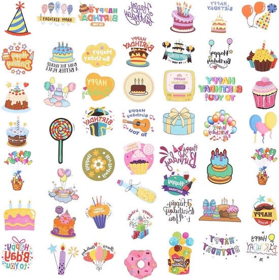 100 Stucchi di Sticker per Festa di Compleanno - Articoli da Festa per Festa di Compleanno - Adesivi PVC Autoadesivi