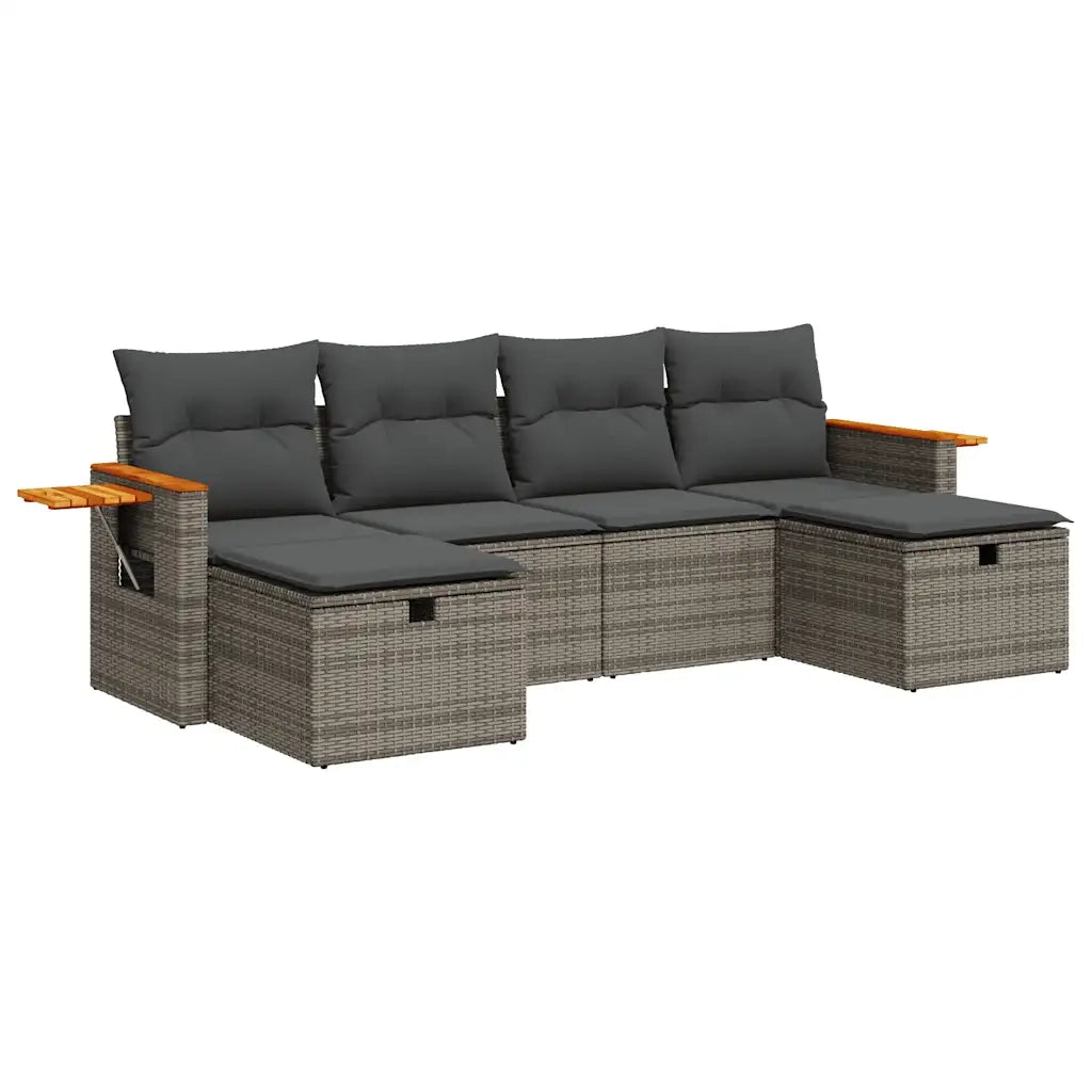 Set Divano da Giardino 6 pz con Cuscini Grigio in Polyrattan 3326001